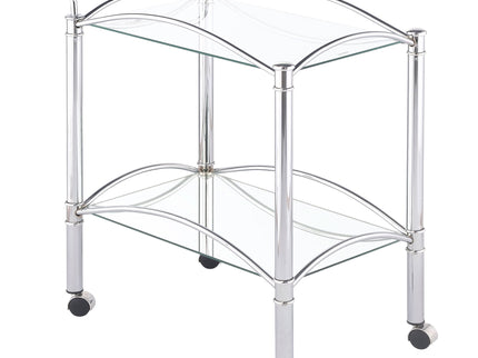 Porch & Den - 2 Tier Rectangular Glass Shelf Bar Cart With Glass - Chrome