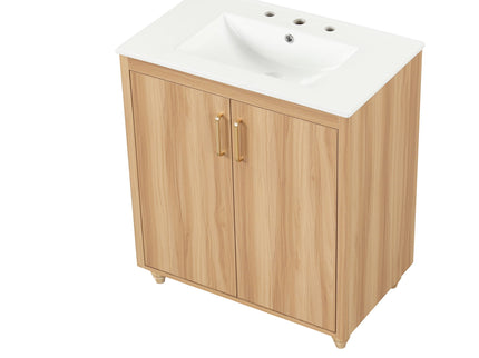 30" Bathroom Vanity With Sink, Cabinet With Doors And Drawer, Rectangular Shape - Natural