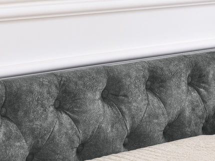 Queen Size Upholstered Daybed With Tufted Back And Nail Trimmed Waved Arms - Gray