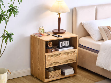 Nightstand With USB Ports & Outlet Hole, End Table With Drawer