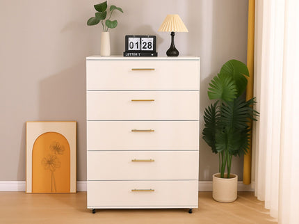 5 Drawer Dresser With Handles - White