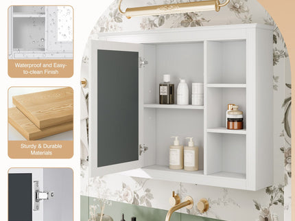 Wall Mounted Medicine Cabinet With Mirror, Storage Cabinet Featuring 6 Open Shelves And Adjustable Interior