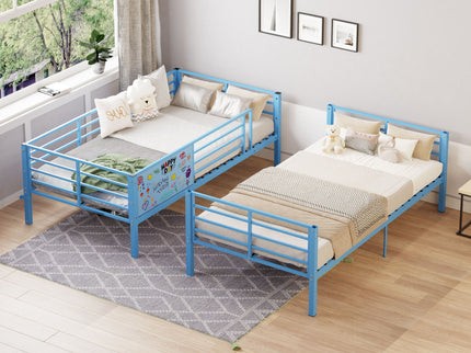 Bunk Bed, Convertible To 2 Separate Twin Size Beds & Full Length Guardrail & Ladder, No Box Spring Needed - Blue