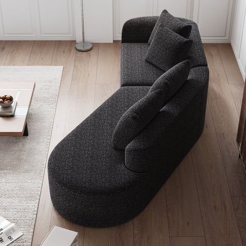 Upholstered Oversized Sectional Sofa, 4 Seater Extra Deep & Wide Curved Cloud Couch With 4 Throw Pillows For Living Room - Black