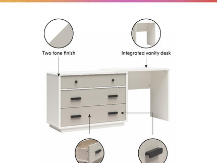 Valencia - 3 Drawer Dresser And Desk - Taupe