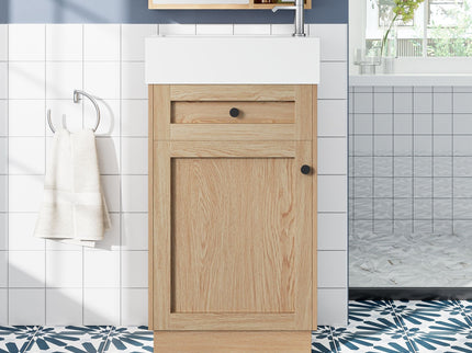 Bathroom Vanity With Reversible Resin Sink, Cabinet & Zinc Alloy Handles - Wood