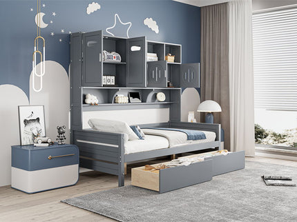 Daybed With All-In-One Cabinet And Shelf