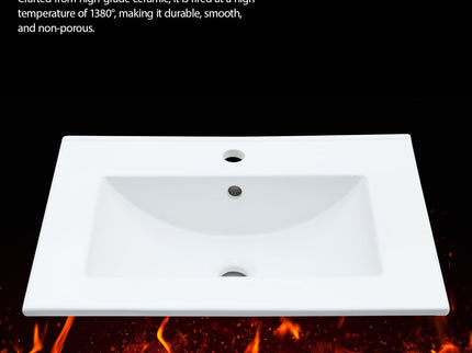 Console Sink With Legs, 24" X 18", Durable Porcela With Frame - White / Black