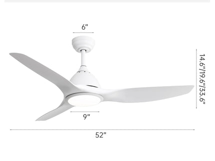 Modern Ceiling Fan With 22W Led Light, 3 ABS Fan Blades Dc Motor Ceiling Fan For Bedroom Living Room
