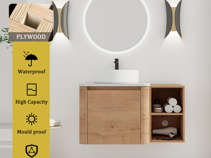 Wall Mounted Bathroom Vanity With Art Sink, 1 Storage Shelf, 2 Soft Close Doors
