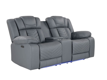 Raize - 10 Power Console Reclining Loveseat With LED And Immersive Sound - Gray