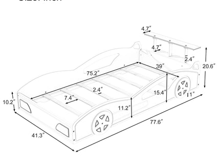Wooden Race Car Bed, Car Shaped Platform Twin Bed With Wheels For Teens