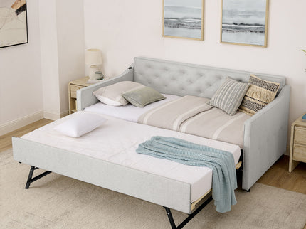Daybed With Pop Up Trundle And USB Charging Armrest
