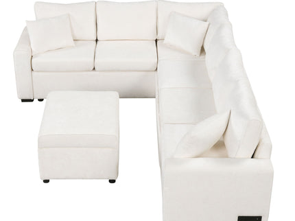 Sectional Sofa Pull-Out Sofa Bed Sleeper With A Storage Ottoman, Three Pillows And Charging Devices For Living Room