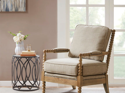 Arm Chair With Open Back Spindle Design, Padded Armrests