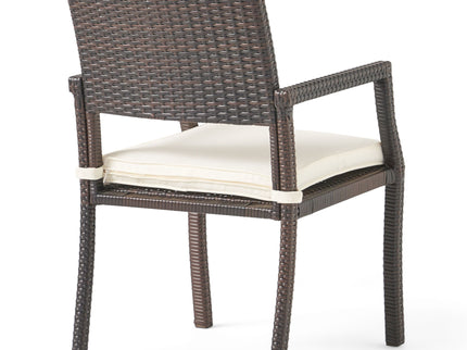 Outdoor Wicker Dining Chair With Water Resistant Cushions (Set of 2) - White / Brown
