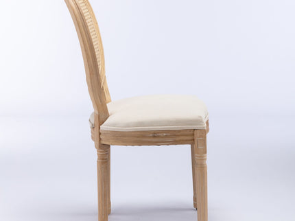 French Style Solid Wood Frame Antique Painting Fabric Rattan Back Dining Chair (Set of 2)