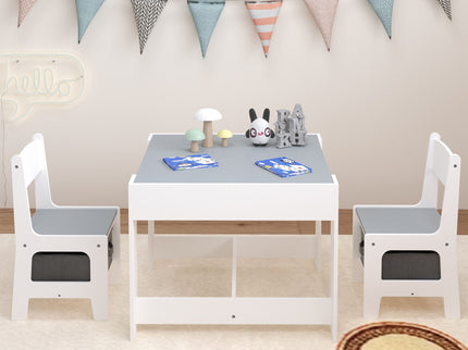 Kids Table And Chair Set, 3 In 1 Activity Table With Storage Drawer For Toddlers Drawing, Reading, Crafts, 2 In 1 Detachable Top - White