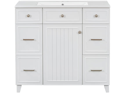 Bathroom Vanity With Ceramic Sink, Soft Close Doors, Adjustable Shelves