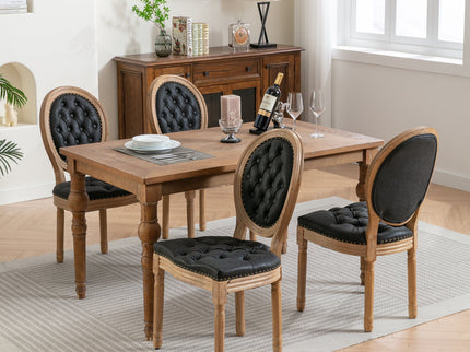 French Style Solid Wood Frame Antique Painting, Hand-Pulled Buckle Decoration Artificial Dining Chair With Nailhead Trim, Wood Legs