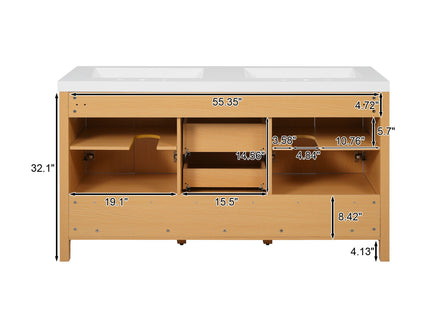 Bathroom Vanity With Double Sink, Soft Close Doors & Drawers Handles - Wood