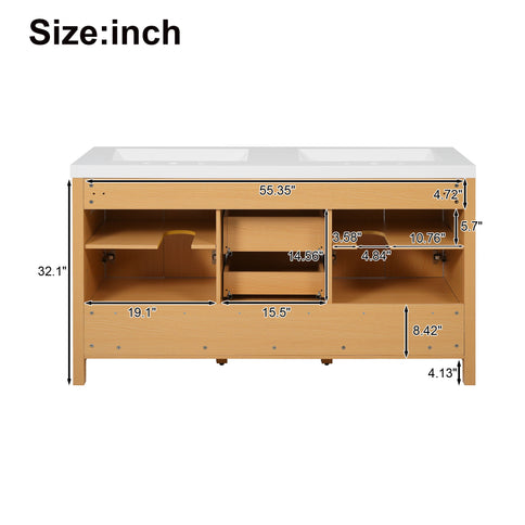 Bathroom Vanity With Double Sink, Soft Close Doors & Drawers Handles - Wood