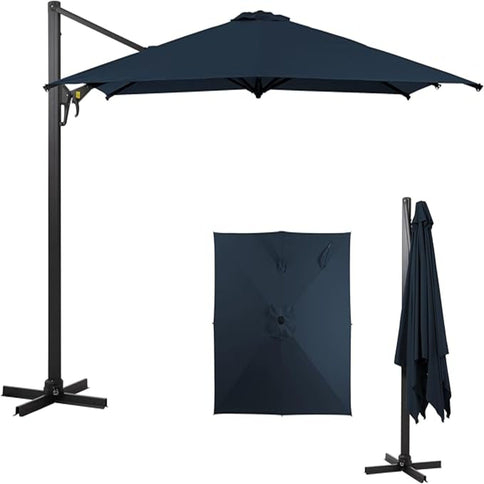 Round Cantilever Patio Umbrella With 360 Rotation & Infinite Tilt Adjustment