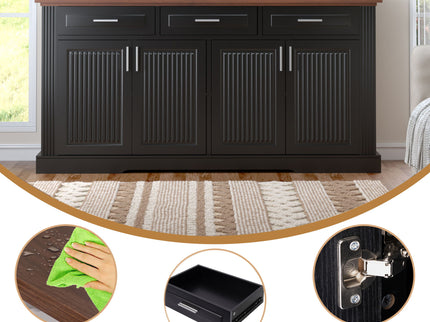 Fluted Sideboard Buffet Cabinet With 4 Doors And 3 Drawers