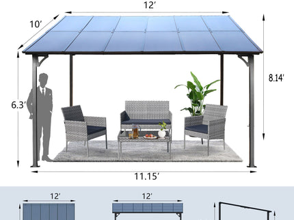 Wall Mounted Outdoor Pergola Gazebo, Heavy Duty Metal Awning With Roof