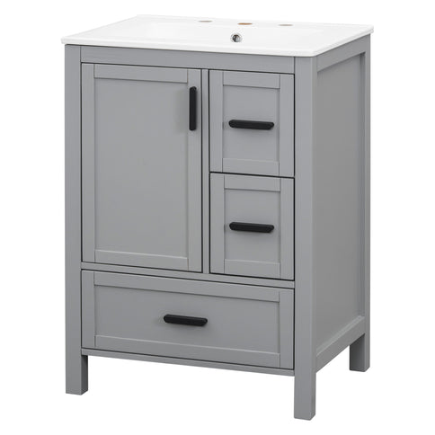 Bathroom Vanity With Sink, Soft Close Door, Double Layer Door Shelf And 3 Drawers - Gray