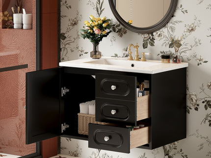 Bathroom Vanity Cabinet With Sink, 2 Drawers - Black