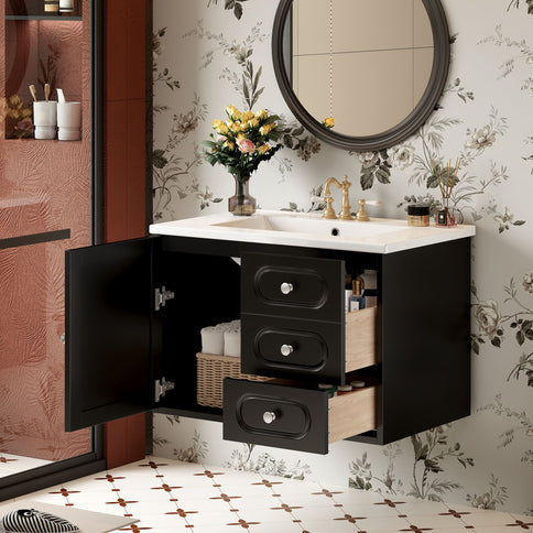 Bathroom Vanity Cabinet With Sink, 2 Drawers - Black