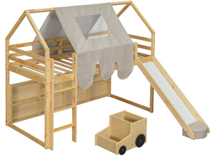 Loft Bed With House Shaped Frame And Tent
