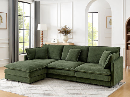 L-Shaped Sectional Sofa With Ottoman, Convertible 4 Seater Couch