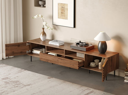 TV Stand For TVs Up To 85" With Closed Storage, Soft Closing Hinges - Walnut