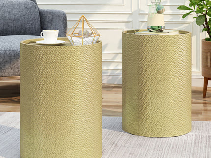 Modern Round Accent Table With Hammered Surface