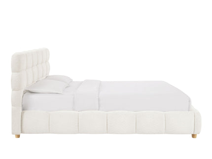 Pula - Queen Platform Bed With Upholstered Headboard, Slat Support, No Box Spring Needed - Ivory