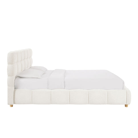Pula - Queen Platform Bed With Upholstered Headboard, Slat Support, No Box Spring Needed - Ivory
