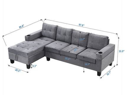 Modern Sectional Sofa Set With L Shape Chaise Lounge And Storage