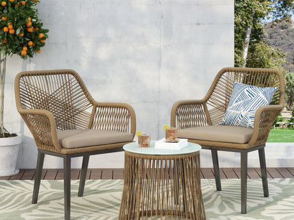 Conversation Set With Tempered Glass Table Top - Light Brown