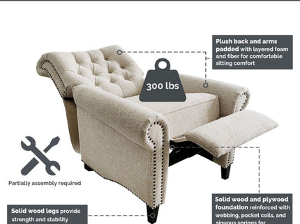 Aidan - Push Back Recliner Chair With Tufted Back And Nailhead Trim - Cream