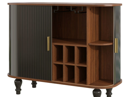 Fluted Liquor & Coffee Bar Cabinet With 6 Wine Racks And 3 Glass Holders
