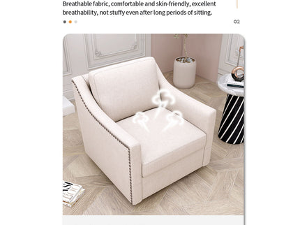 360 Degree Swivel Armchair, Skin Friendly Fabric, Ergonomic Design, Brass Nail Decorative Armchair