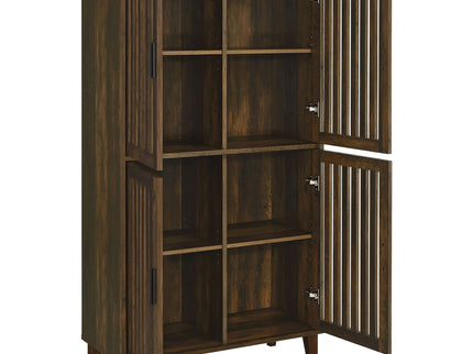 Sakai - 4 Door Tall Accent Cabinet With Slatted Doors - Brown