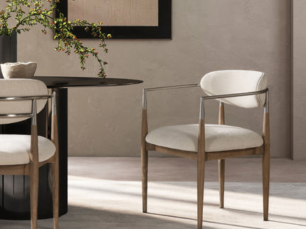 Artemis - Mixed Material Upholstered Dining Arm Chair - Warm White