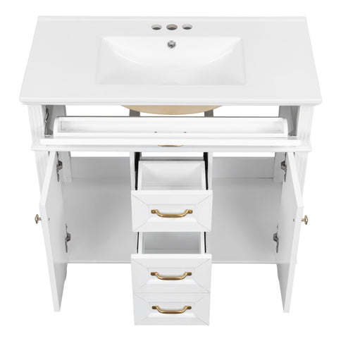 Bathroom Vanity With Sink, Flip-Out Top Drawer, Soft Close Doors, 2 Storage Drawers