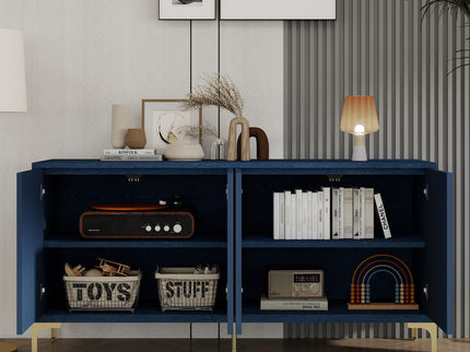 Modern 4 Door Sideboard With Creative Carved Surface And Adjustable Shelves