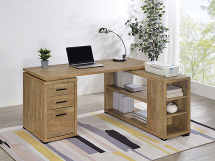 Caelum - L - Shaped Computer Desk With 3 Drawers - Mango Color