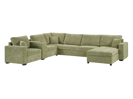 Modular 5 Seat U-Shape Sectional Sofa With Chaise Lounge, Built In Cup Holders And Storage Drawer