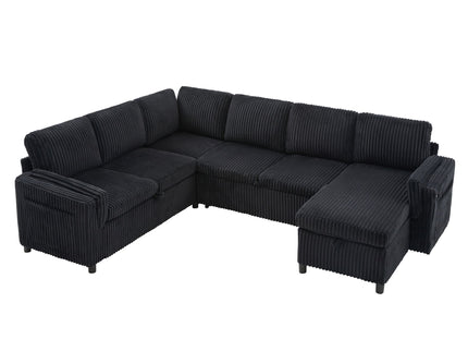 Convertible U-Shaped Sectional Sofa Bed With USB Ports And Storage